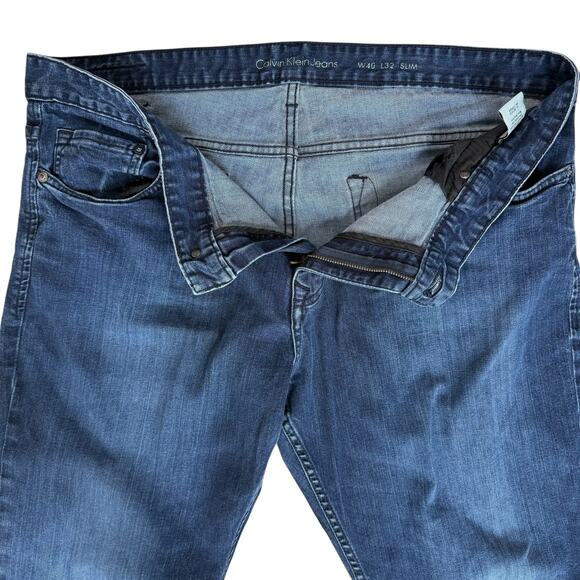 Calvin Klein Mens Slim Straight Leg Jeans 40x32 Dark Blue Denim Classic Basic - Picture 4 of 14